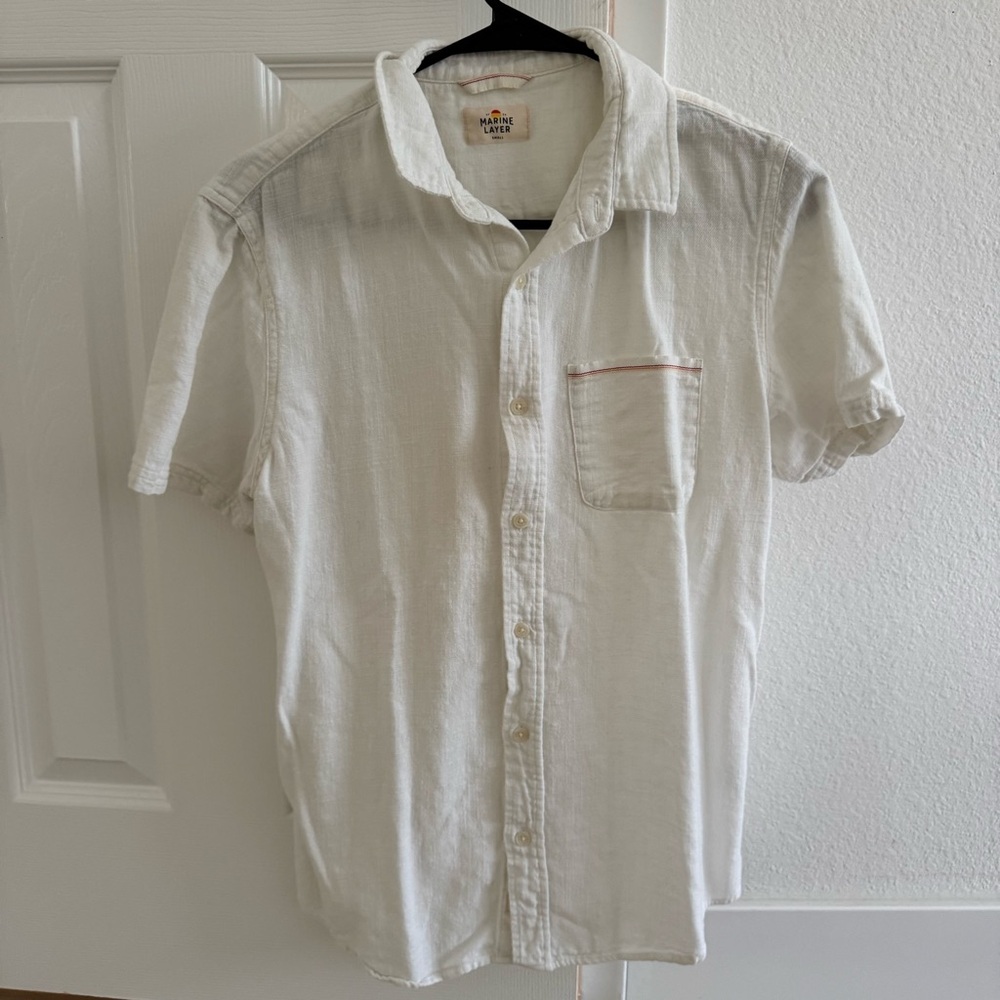 Marine Layer White Short Sleeve Casual Button Down Shirt